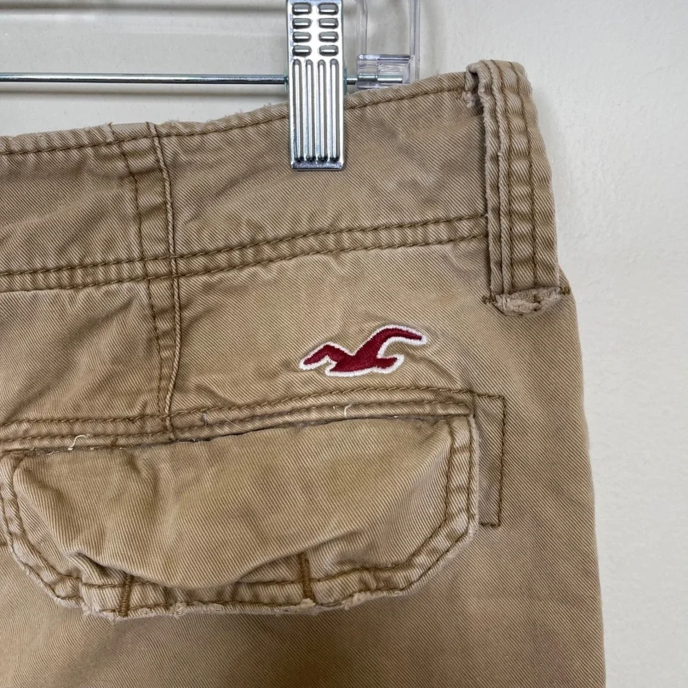 Vintage Hollister Mens Cargo Shorts 31 Khaki Button Fly Y2K Distressed Skater‎